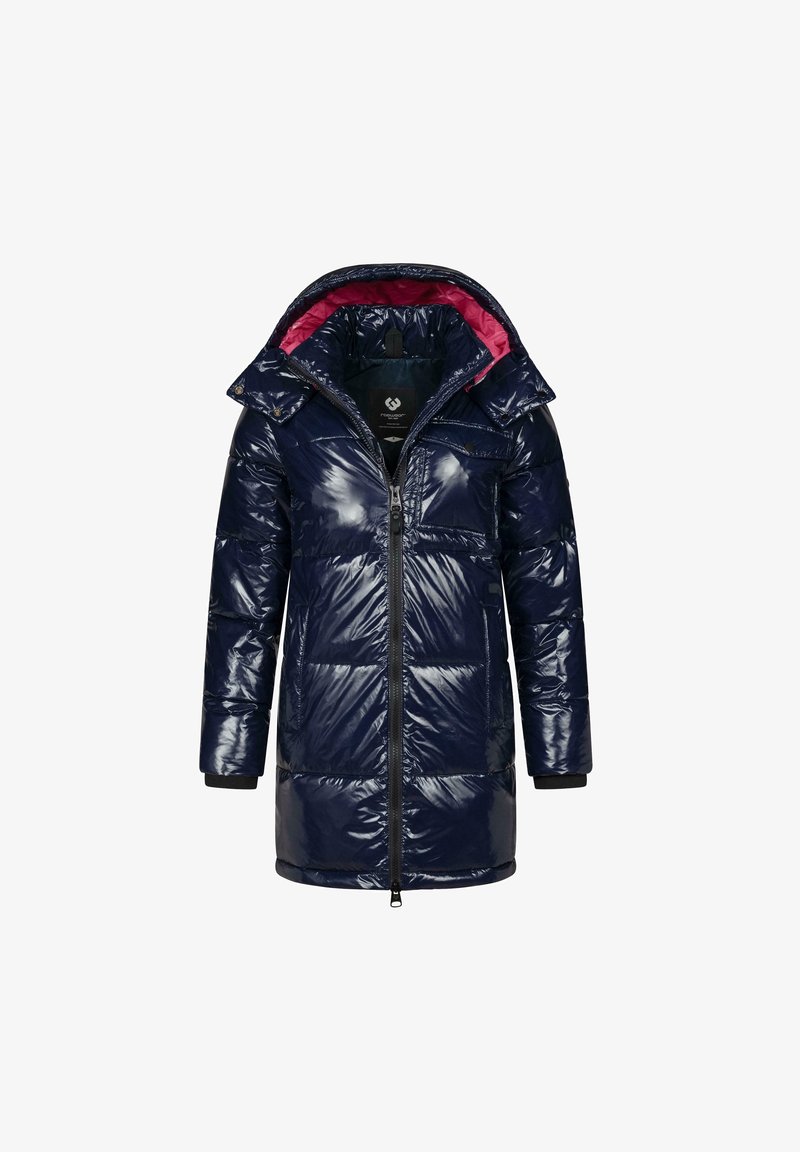 Jūrnieka spīdīgs pūkains mētelis ar rozā odere kapuci, ar rāvējslēdzēju un sānu kabatām. Funkcijas garas piedurknes un vidukļa garuma dizains.