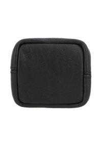 Schwarze Lederrechteckige Tasche mit glatter Textur, abgerundeten Kanten und subtilen Nähten an den Seiten, entworfen für kompakte Aufbewahrung.