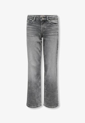 Harmaat haalistuneet suoralahkeiset farkut, etunapitus, vetoketjukiinnitys sekä etu- ja takataskut.