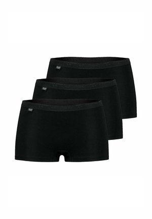 Black boxer shorts made from smooth fabric. Features a comfortable waistband and no visible branding, presented in a pack of three.