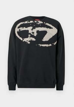 Felpa nera in cotone, con un grande logo astratto beige sul davanti. Classico collo a giro e polsini a coste.