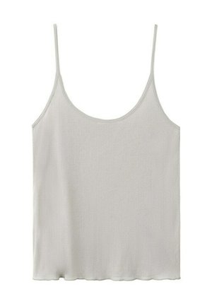 Haut débardeur gris clair sans manches avec fines bretelles et encolure dégagée, présenté sur un fond blanc.