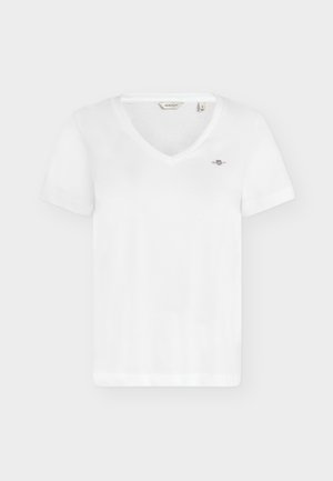GANT, SHIELD V NECK - T-paita - white