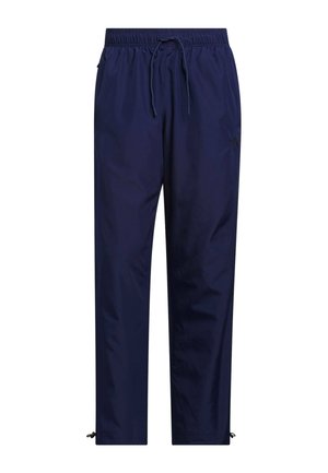 Pantaloni leggeri blu navy con vita elasticizzata, coulisse frontale e regolatori alla caviglia per una vestibilità sicura.