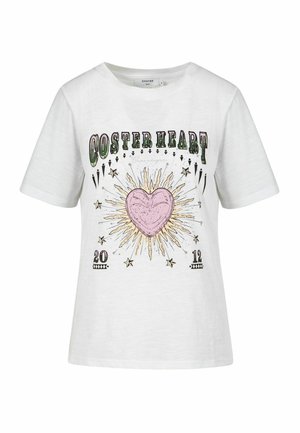 Valge lühikeste varrukatega T-särk tekstiga "Coster Heart", roosa süda kollaste kiirte ja tähtedega ümbritsetud ning numbrid 20 ja 12 esiküljel.
