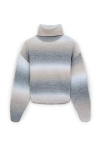 Maglione a collo alto grigio chiaro con un motivo a gradiente che passa dal beige al grigio, realizzato in un morbido knit testurizzato e con spalle scese.