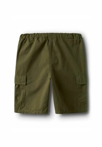 Pantaloni cargo verde oliva realizzati in cotone leggero, con vita elasticizzata, tasche laterali e una vestibilità comoda.
