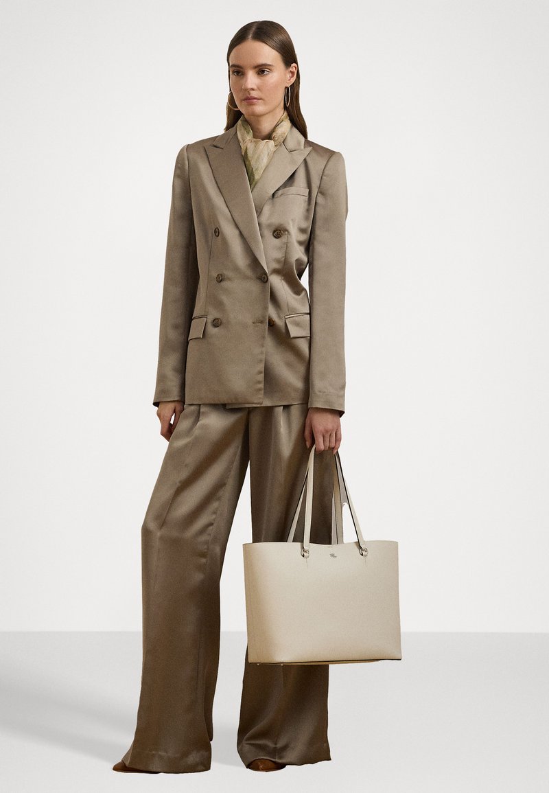 Lauren Ralph Lauren CROSSHATCH LEATHER LARGE KARLY TOTE - Bevásárlótáska - soft white