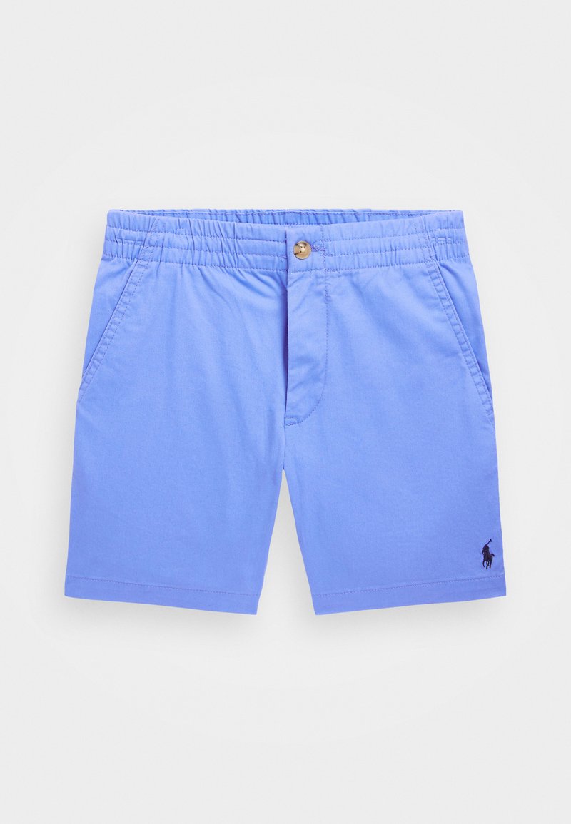 Shorts bleu clair avec une taille élastique, une fermeture à bouton sur le devant, des poches latérales et un petit logo brodé sur l'ourlet.