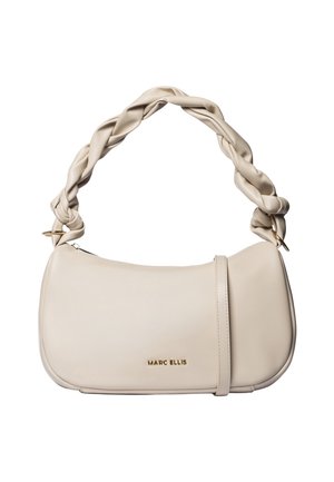 Sac à main Marc Ellis couleur crème avec une forme lisse et courbée et une anse torsadée et rembourrée.