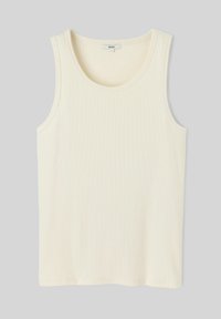 Débardeur côtelé couleur crème avec un col rond et de larges emmanchures. Fabriqué dans un matériau doux et extensible. Design simple, sans motifs ni accents.