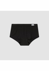 Sorte bomuldsunderbukser med en glat tekstur, der har en behagelig elastisk talje og et diskret logo. Klassisk design uden mønstre.