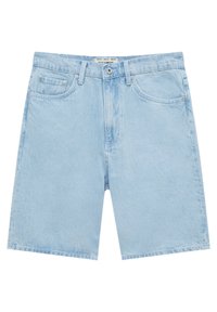 Světlé modré džínové šortky s rovním střihem, pěti kapsami a zapínáním na knoflík. Měkká textura s mírným vyblednutím po celém povrchu.