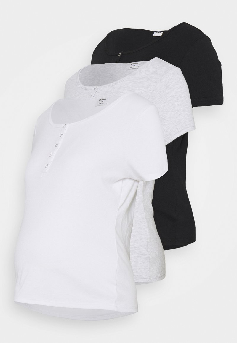Cotton On Maternity MATERNITY HENLEY SHORT SLEEVE 3 PACK - Βασικό μπλουζάκι - black/white/silver