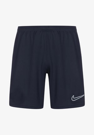 Marineblaue Sportshorts aus leichtem Material, mit einem elastischen Bund und einem weißen, gestickten Nike-Logo auf der linken Seite.