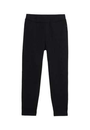 Pantaloni sportivi neri realizzati in morbido tessuto, con un design affusolato, tasche laterali e dettagli di cucitura minimali.