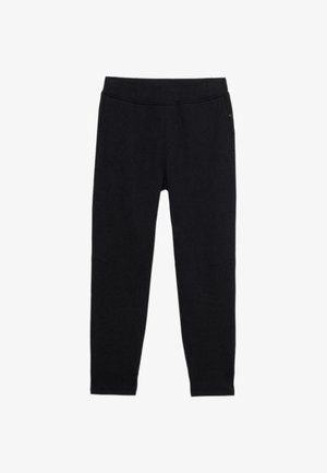 Pantaloni sportivi neri realizzati in morbido tessuto, con un design affusolato, tasche laterali e dettagli di cucitura minimali.