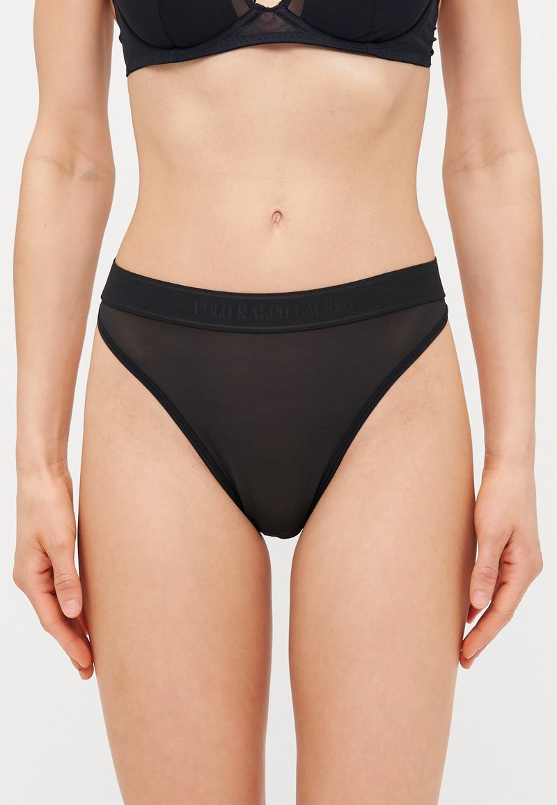 Melni bikini apakšbikses, izgatavotas no gludas, elastīgas auduma ar elastīgu jostasvietu. Zīmola nosaukums "Polo Ralph Lauren" ir iestiprināts jostā.