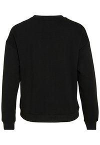 Sweat-shirt noir à manches longues avec poignets, ourlet et col côtelés, vu de dos sur fond blanc.