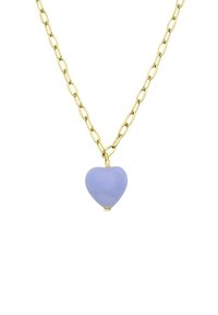 Gouden ketting met een lavendelhartvormige hanger van glad materiaal, die de zachte kleur en het ontwerp benadrukt.