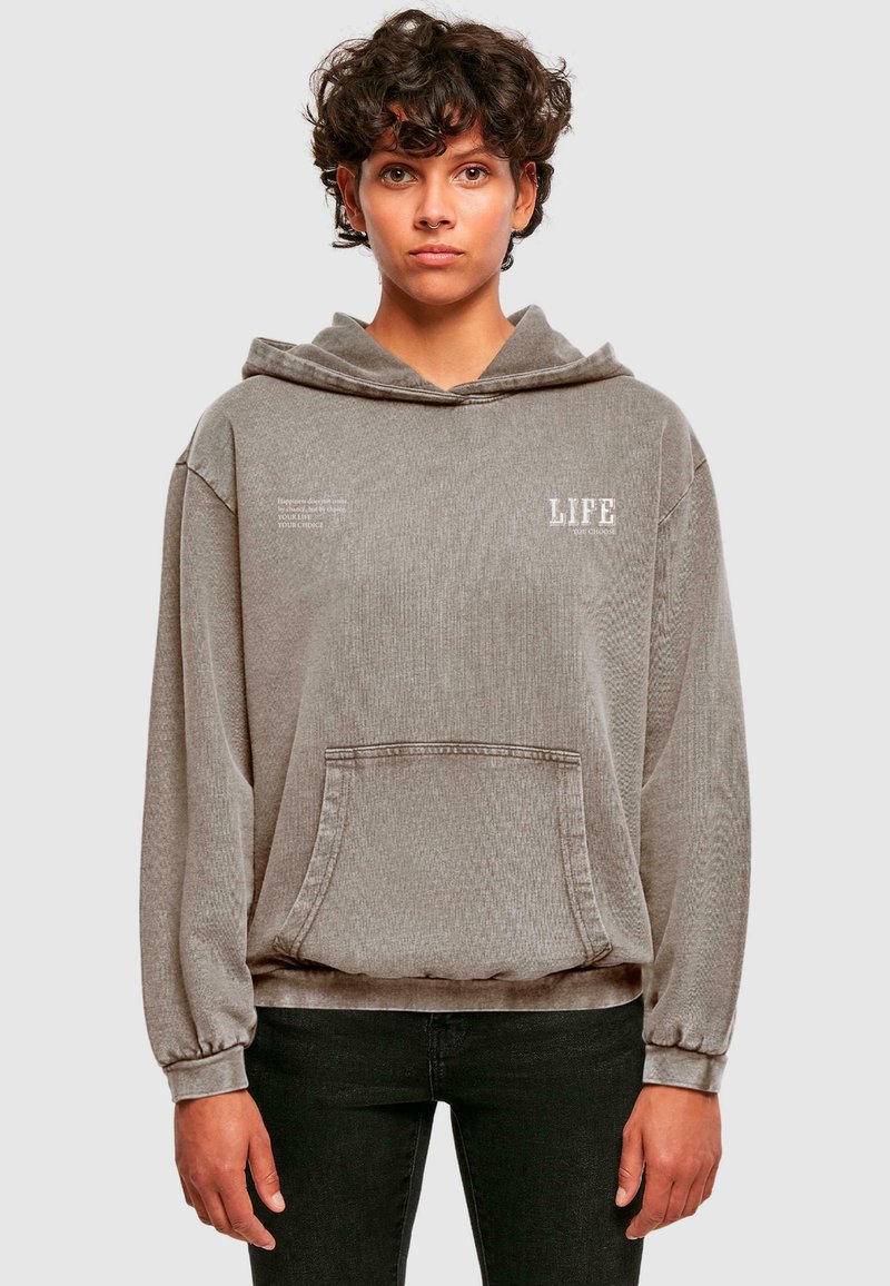 Merchcode LIFE ACID WASHED - Sweat à capuche - asphalt