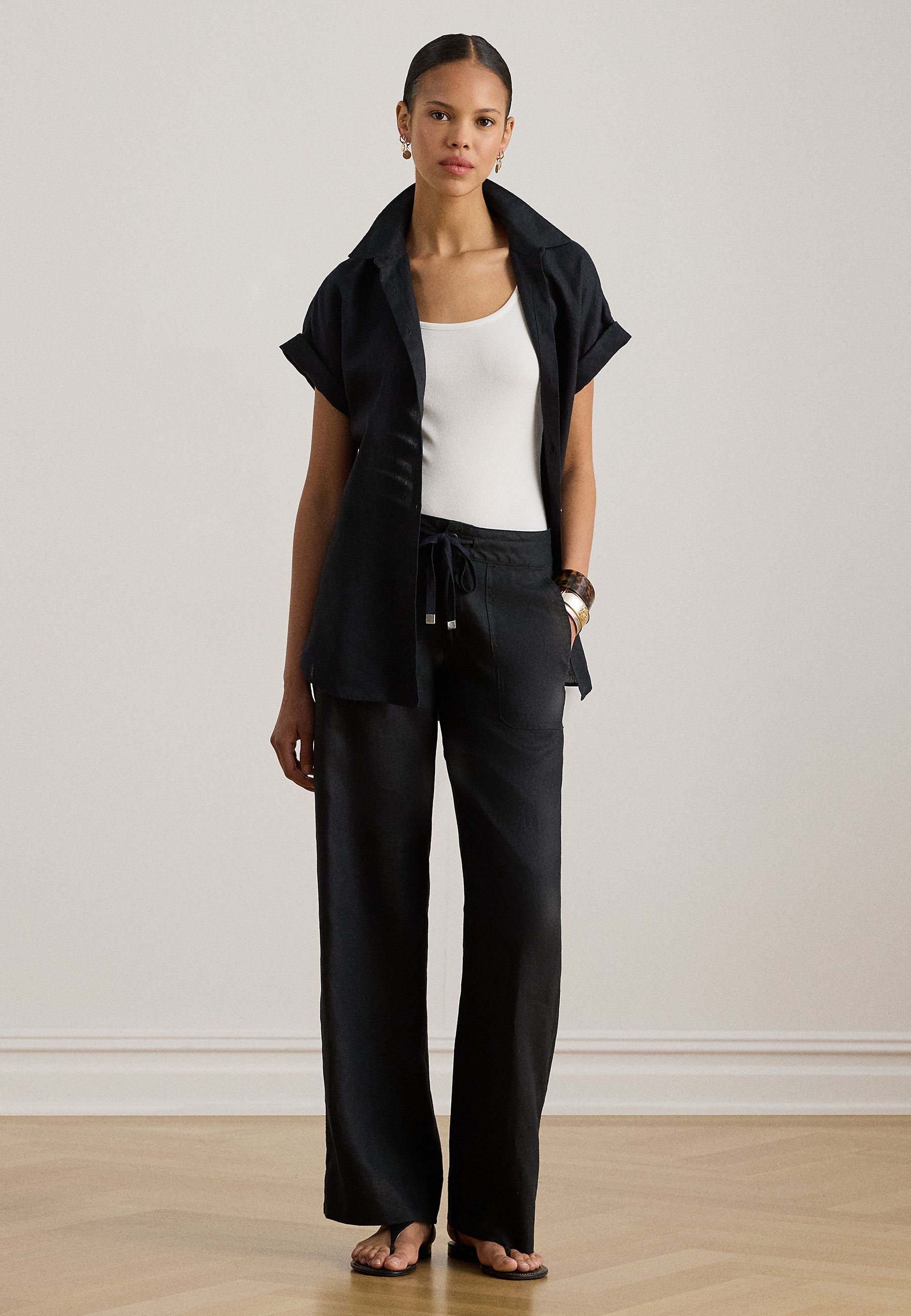 Lauren Ralph Lauren LINEN WIDE-LEG PANT - Trousers - black