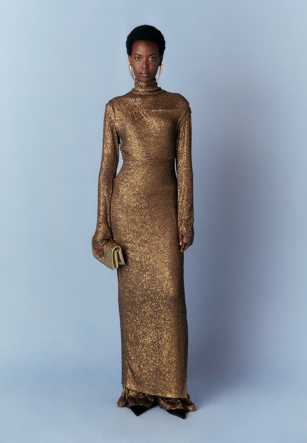 DROP SHOULDER FITTED GOWN SIDE SLIT - Occasion wear - bronze2