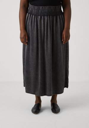 CARBAHA LONG SMOCK SKIRT - Denim skirt - black denim