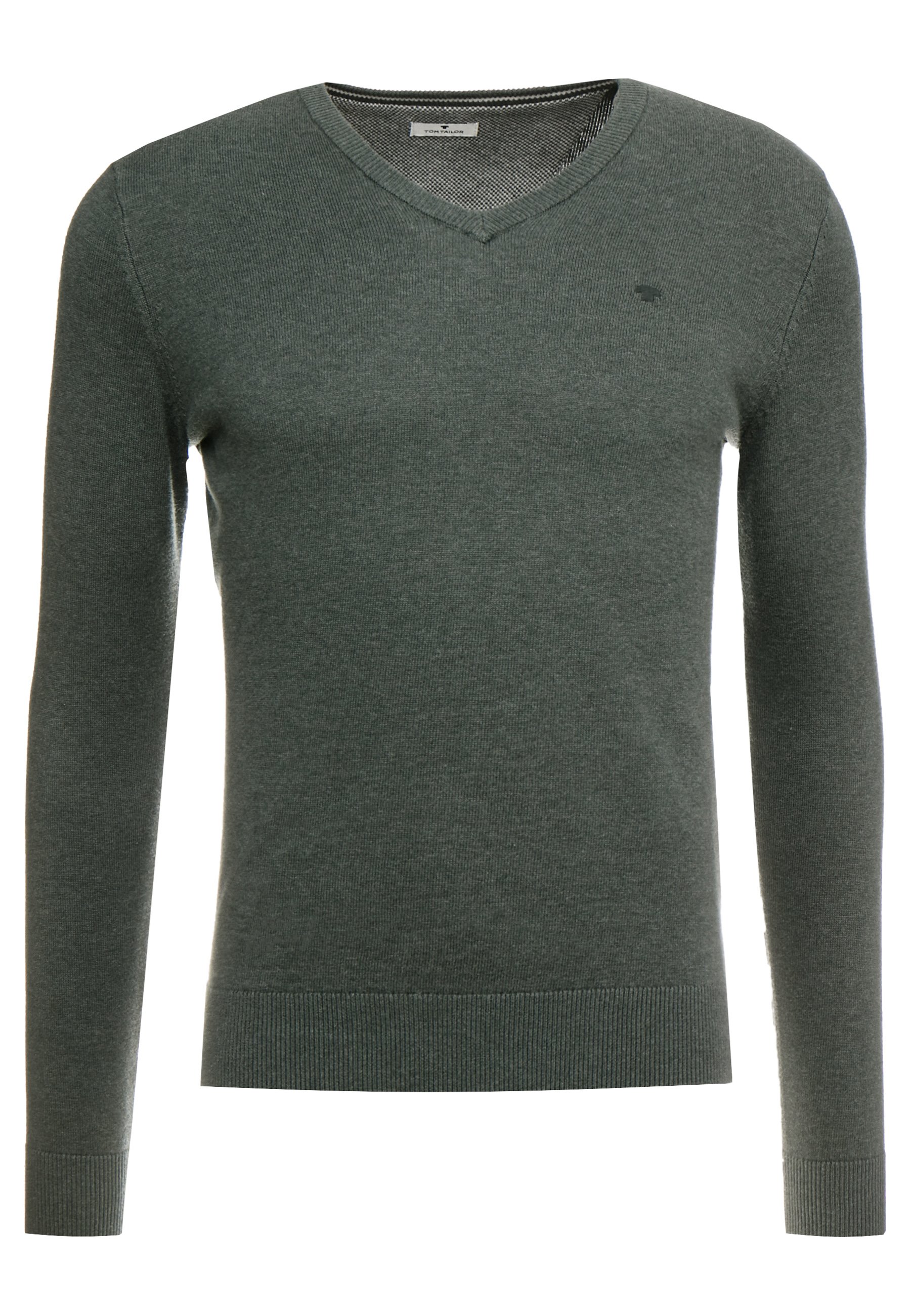 TOM TAILOR BASIC V NECK Strikkegenser dusty khaki green TOM TAILOR BASIC CREW NECK - Strikkegenser - deep pond green melange