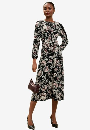 Lipsy LONG SLEEVE PRINTED MIDI  - Trikoomekko - black