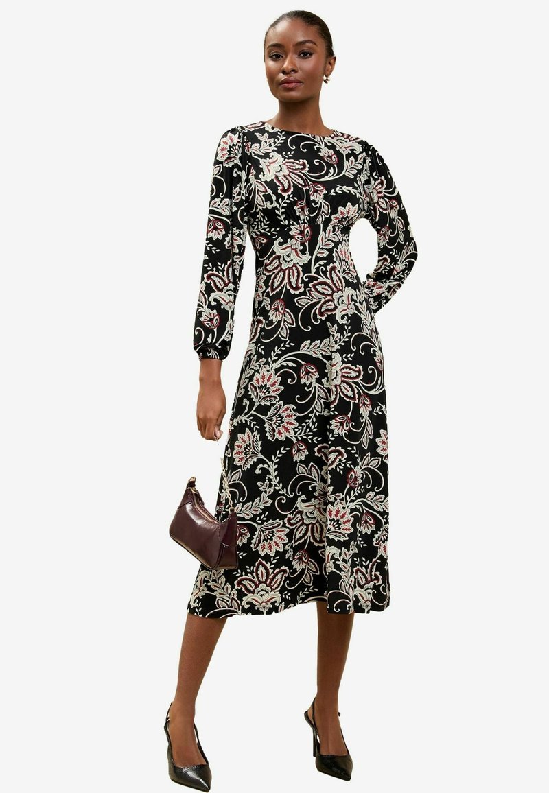 Lipsy LONG SLEEVE PRINTED MIDI  - Trikotāžas kleita - black