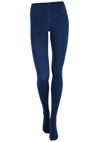 Collant opaco blu navy con texture liscia, design a lunghezza completa e vita aderente. Realizzati in tessuto elastico per comfort e vestibilità.