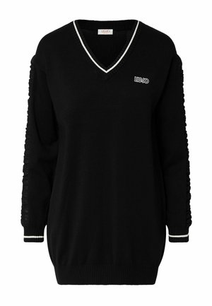 LIU JO, LIU JO MAXI SWEATER WITH GEORGETTE INSERT - Φόρεμα-πουλόβερ - black