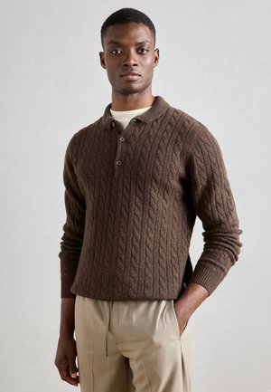 BUTTON POLO - Vesta - dark brown melange