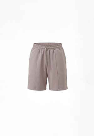 Lyst brune knelang shorts med elastisk midjebånd og snor, frontlommer og diskret sømdetalj.