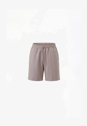 Pantaloncini marrone chiaro fino al ginocchio con vita elastica e coulisse, tasche frontali e sottili dettagli cuciti.