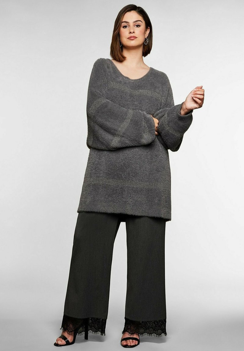 Damen Strickjacken | Sheego Strickpullover rauchgrau/dunkelgrau-meliert - FO20303 Damen Strickjacken | Sheego Strickpullover rauchgrau/dunkelgrau-meliert - FO20303