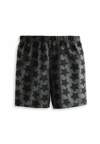 Schwarz-graue Shorts mit einem Sternenmuster, aus einem weichen Material gefertigt, mit einem elastischen Bund und einer entspannten Passform.