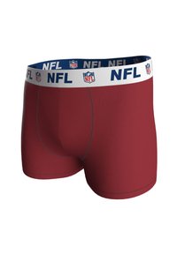 Czerwone bokserki wykonane z gładkiego materiału o dopasowanym fasonie. Elastyczna talia z logo NFL w kolorach niebieskim i białym.