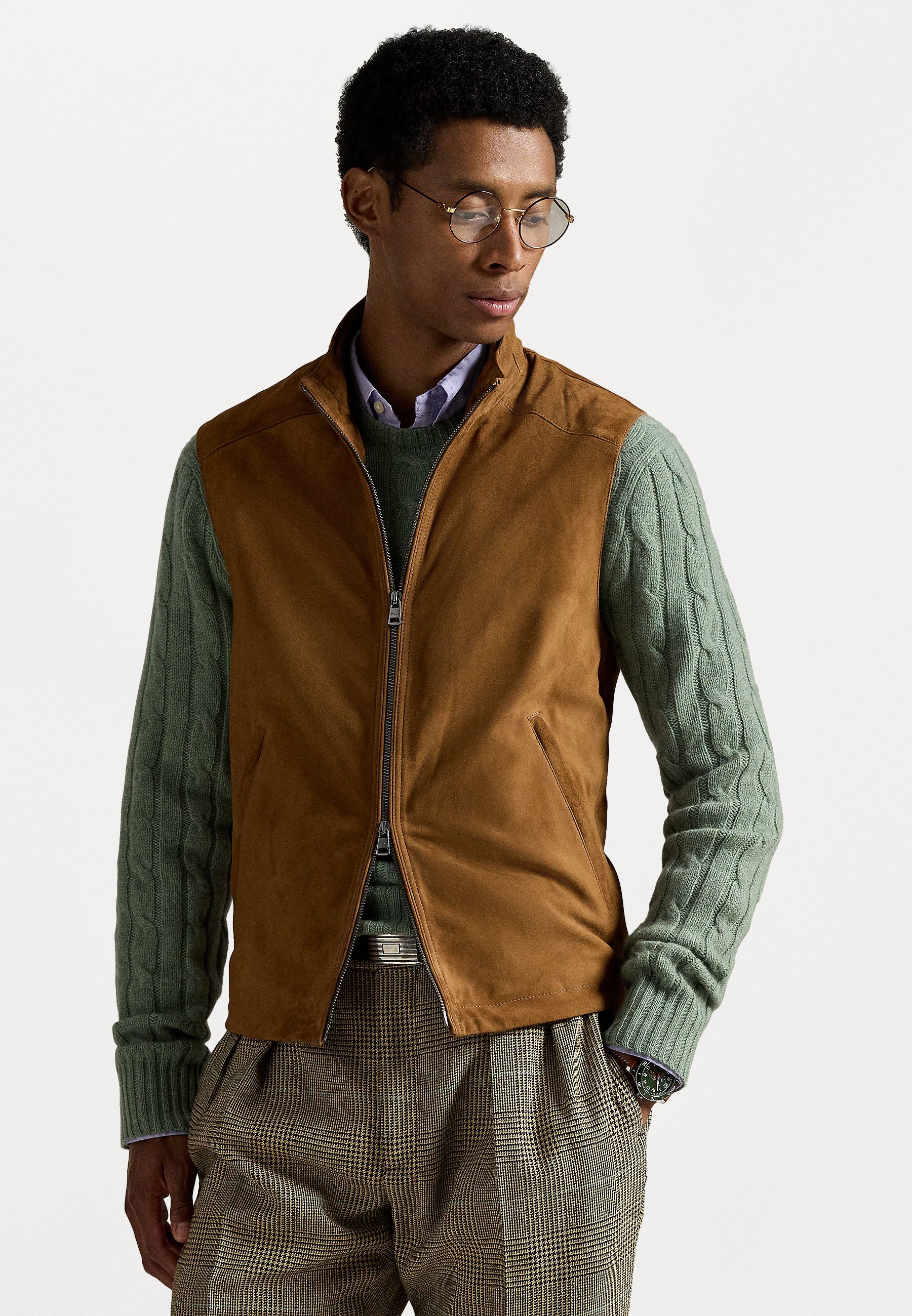 Polo Ralph Lauren SUEDE WAISTCOAT - Leather jacket - cafe brown
