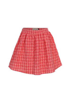 Roze en rood geruite rok met elastische tailleband met kleine hartjespatronen, van het merk Looxs Revolution.