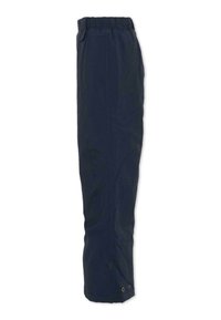 Granatowe spodnie z elastycznym pasem, kieszeniami bocznymi i zwężonym fasonem. Zawierają akcenty w postaci guzików na dole dla regulowanej długości.