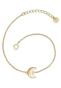 Auksinė grandinėlė su mėnulio pusmėnulio pakabučiu, su krabų užsegimu ir reguliuojamomis jungtimis dydžio pritaikymui. Lygus paviršius.