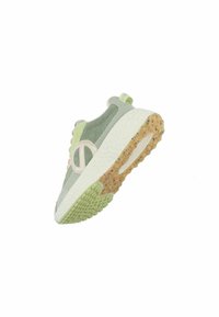 Lichtgroene sneaker met een bovenwerk van gestructureerde stof, beige accenten en een gevlekte rubberen zool. Voorzien van een hiel lus en een minimalistisch ontwerp.