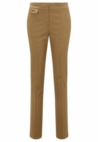 Ruske puhvtrouseerid sileda tekstuuriga, kitsas lõige ja väike dekoratiivne nööp eestaskus.