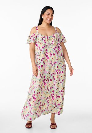 Zizzi BLUMIGES MIT SCHULTER RÜSCHEN - Maxi-jurk - cloud dancer fl aop