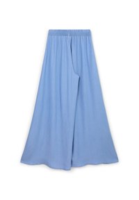 Helle blauweite Hosen aus weichem Stoff, mit einem elastischen Bund und einem fließenden Design für Komfort und Bewegungsfreiheit.