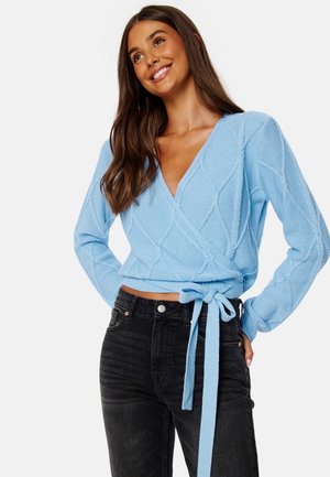 Bubbleroom WRAP KNITTED CARDIGAN - Kofta - light blue denim