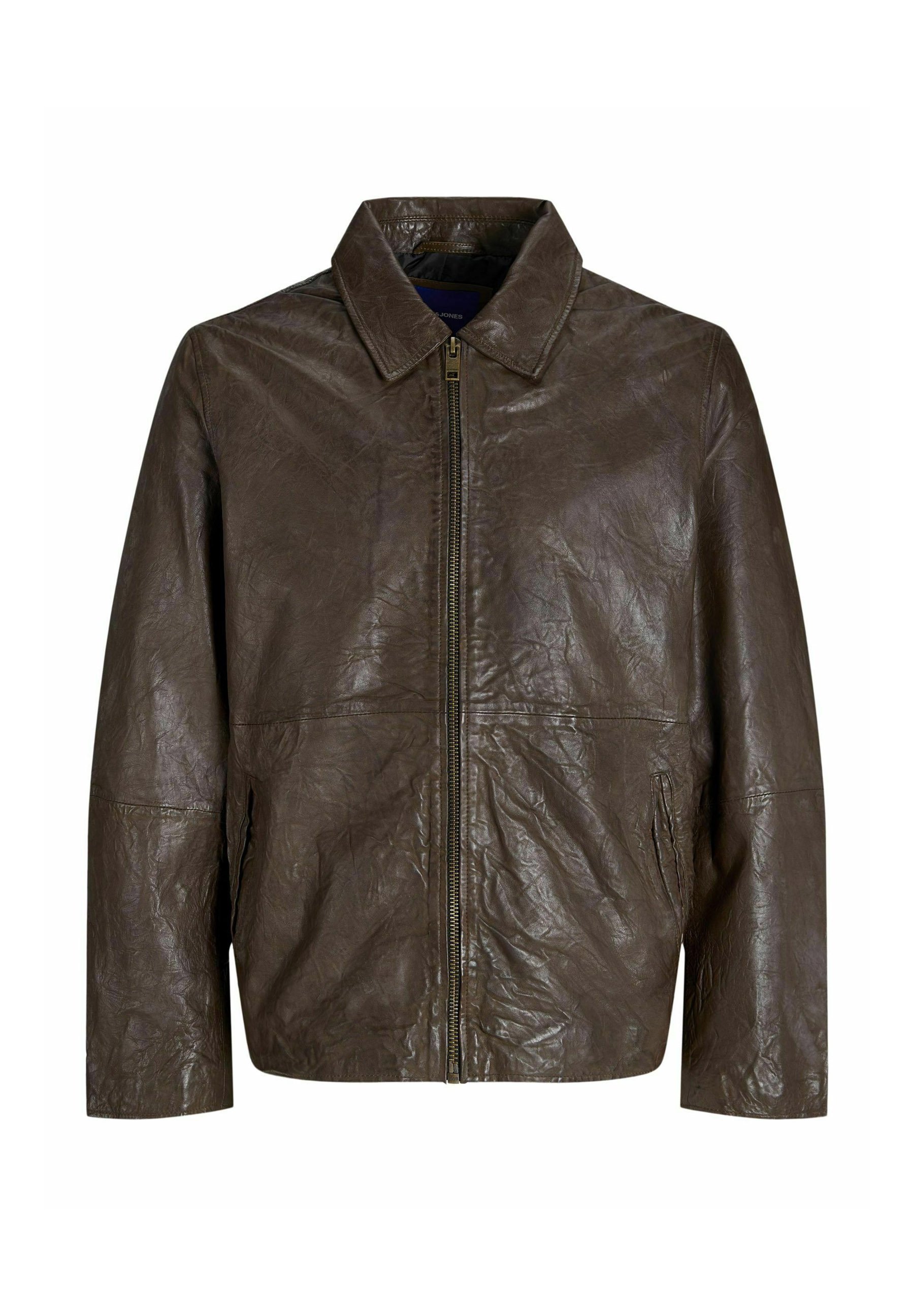 Jack & Jones Leather jacket - chocolate brown/brown - Zalando