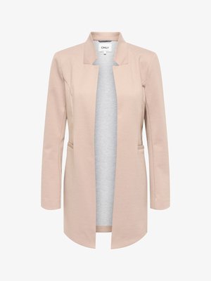 Cardigan rose clair avec col châle, ouverture devant et deux poches latérales. Confectionné dans un tissu doux au toucher lisse.